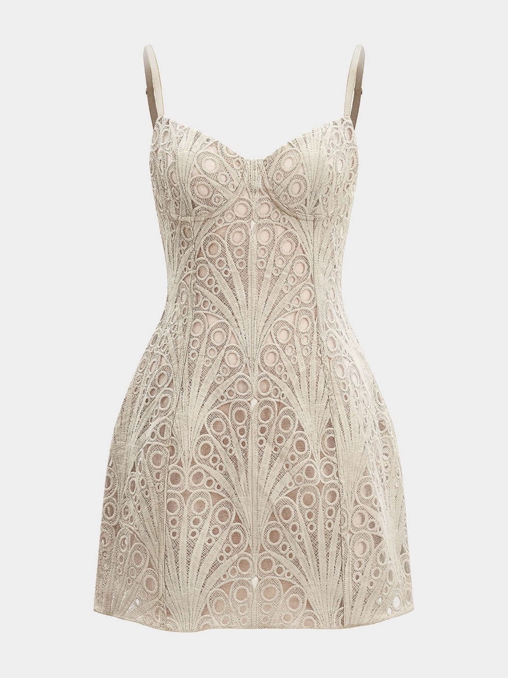 Micas NWT Size L Neutral Eyelet Lace Chemise Dress Side Hidden Zipper